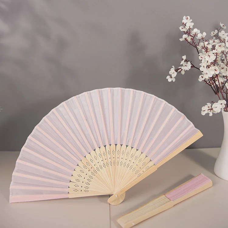 5 Pack Blush Asian Silk Folding Fans Party Favors
