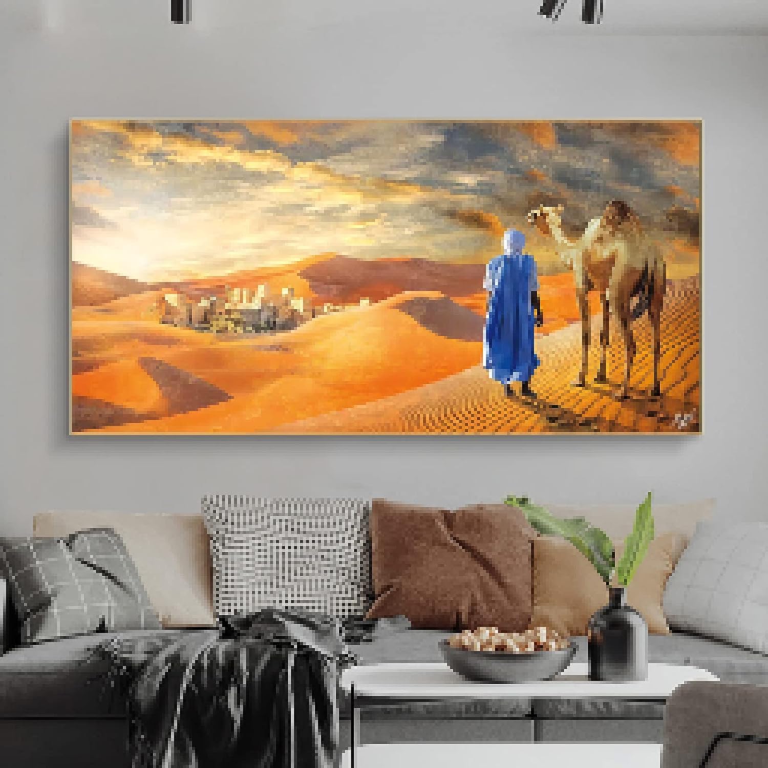 KDXAOBEI Oriental Painting in the Desert Landscape Decoration - Posters Canvas Prints Wall Art Painting for Living Room Decor 60x130cm(24x51in) with frame With Frame