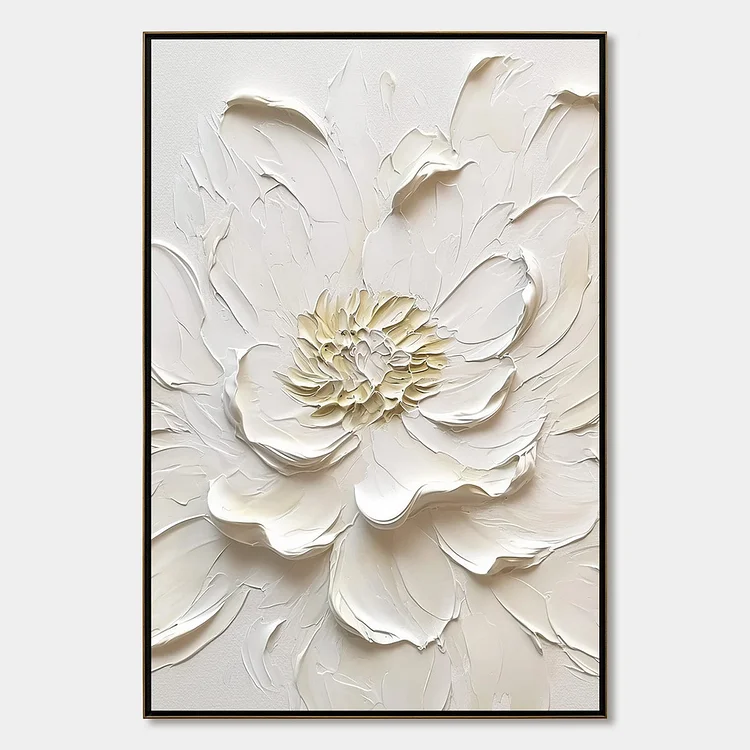 ALABASTER BLOOM: Textured Impasto Peony Flower Painting（Canvas painting）