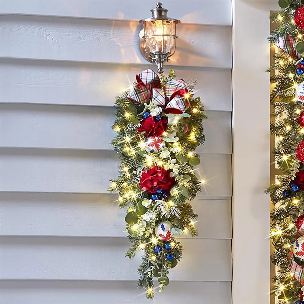 Christmas tartan light-up led garland wall hanging door curtain home decoration