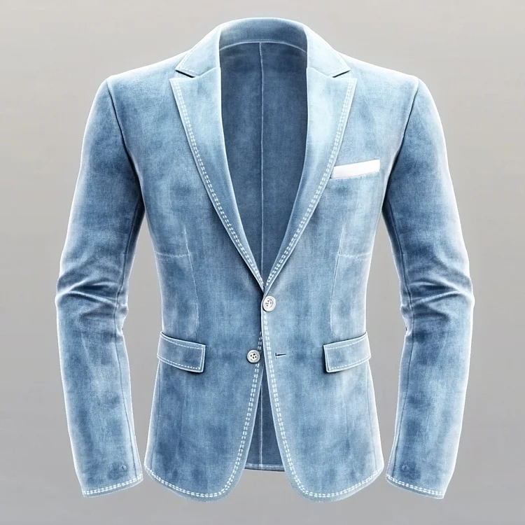 Men's Denim Two Button Notch Lapel Long Sleeve Blazer