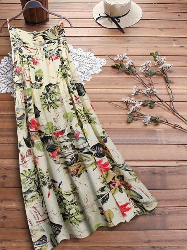 Women's Strap Dress Maxi long Dress Sleeveless Floral Summer Hot Casual Red Yellow M L XL XXL 3XL 4XL 5XL