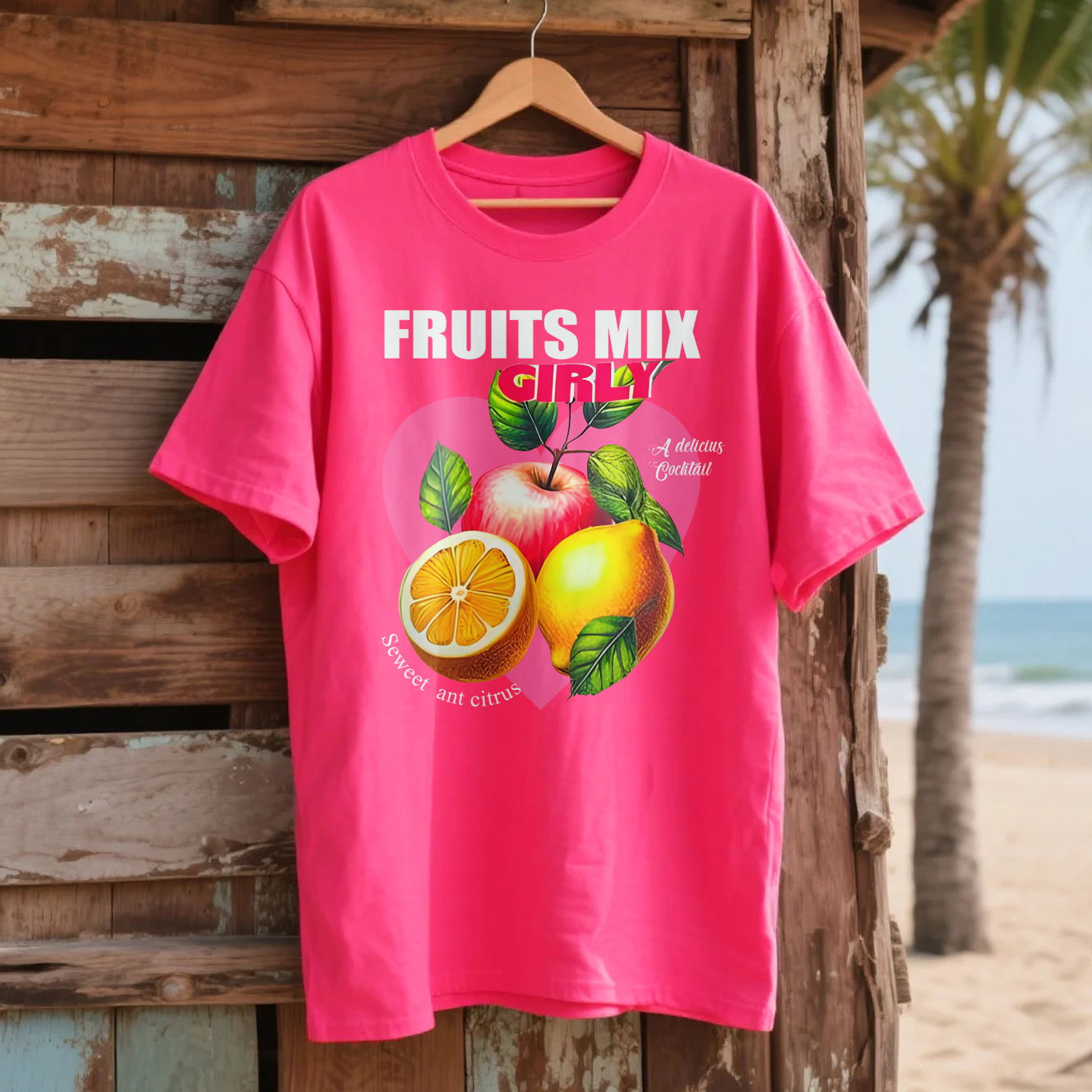 Loose And Comfortable Cotton Fruits Mix Printed T-shirt