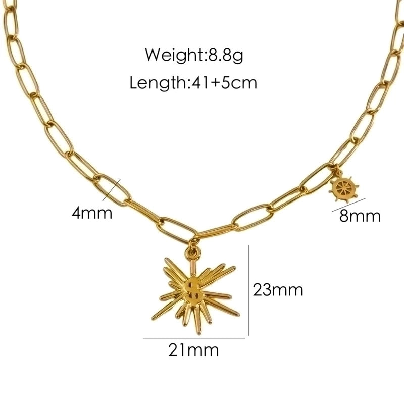 2 Pairs 304 Stainless Steel 14K Gold Plated Hip-Hop British Style Plating Inlay Sun Tree Dollar Natural Stone Pendant Necklace