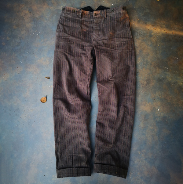 Vintage French Striped Pepper And Salt Striped Cargo Pants-inspireuse