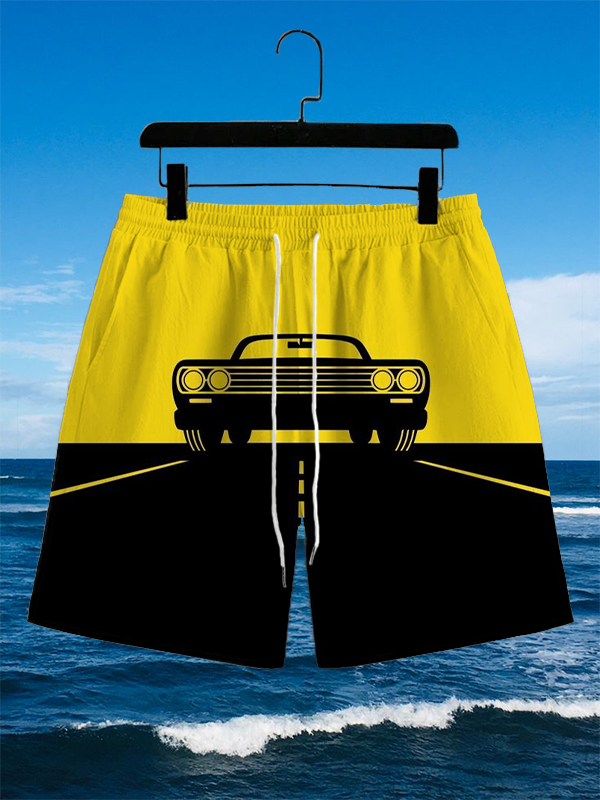 Men's Car Travel Print Casual Shorts