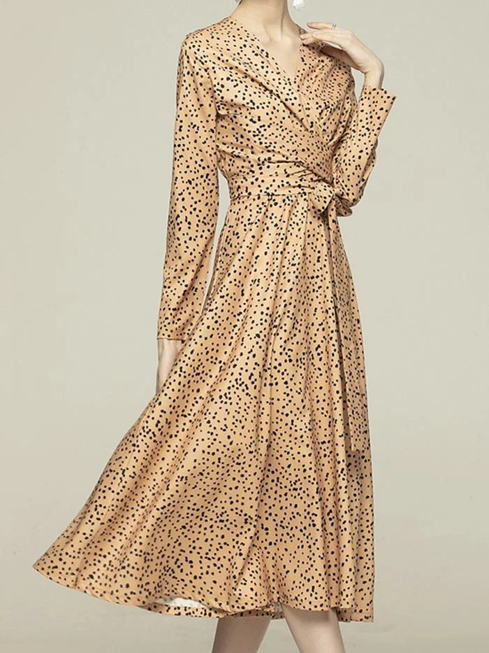 Super Chic V-neck Leopard Print Cross-tie Irregular Dress