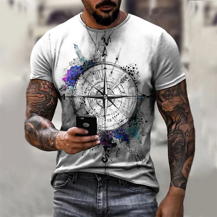Vintage casual compass short sleeve T-shirt