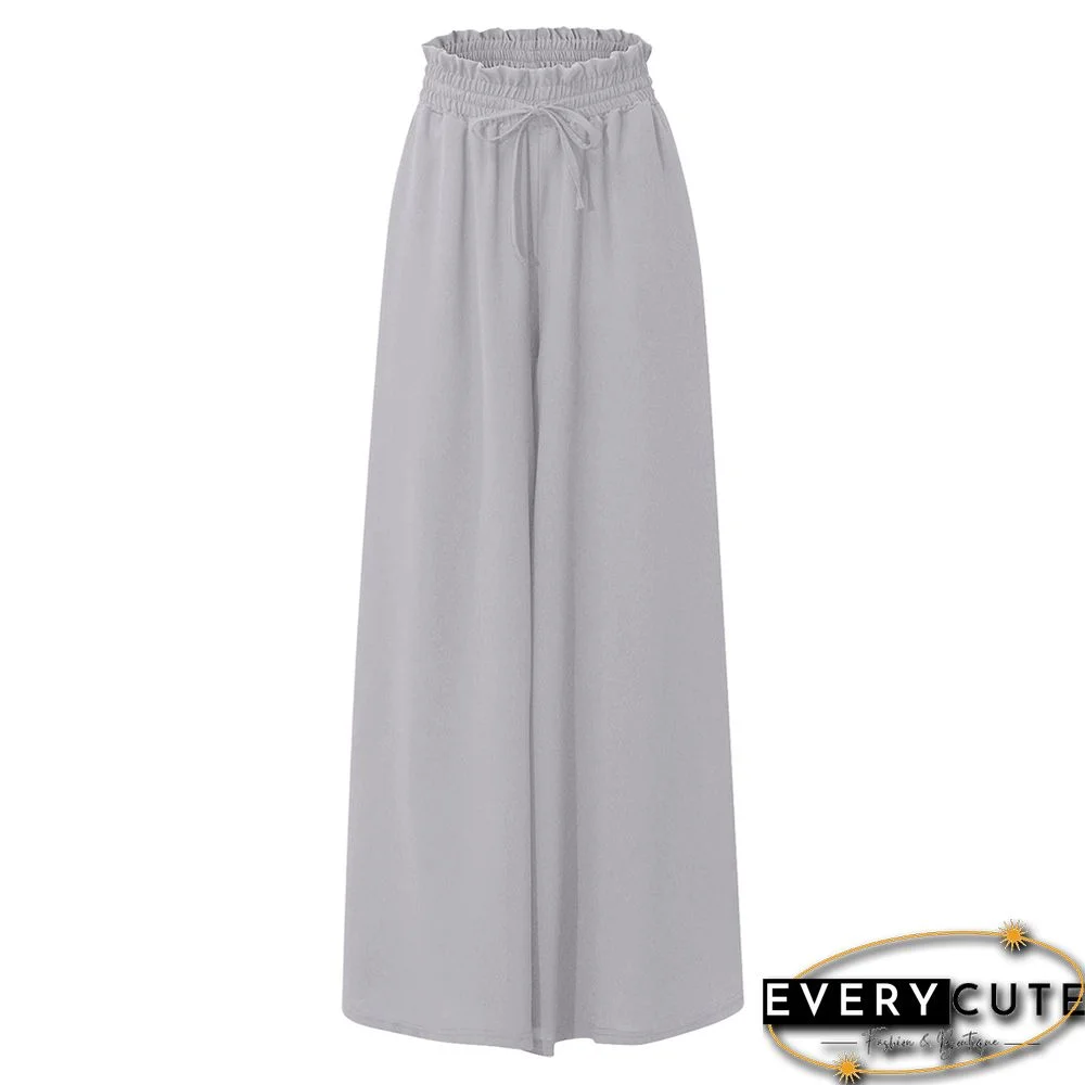 Light Gray Elatic Belt Wide Leg Long Culotte
