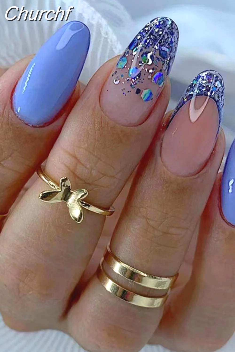 Churchf Simple False Nails Set White French Almond Fake Nails With Designs Press On Nails Manicure Full Cover Nail Tips-Nail Inspo