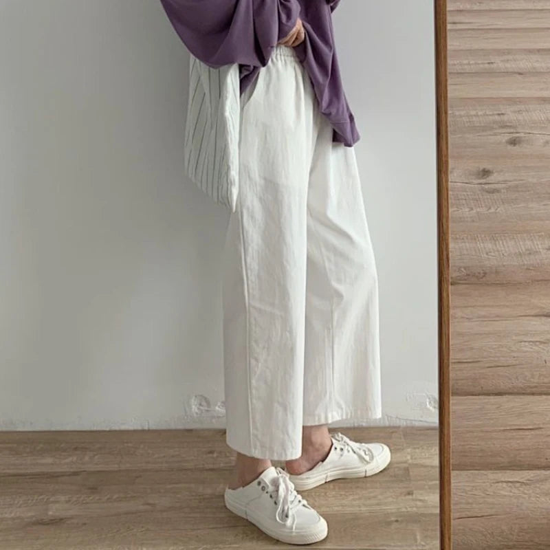 Llyge White Fashion Pants Women Summer New Korean High Waist Wide Leg Pants Students Loose Straight Leg Casual Trousers Female llyge