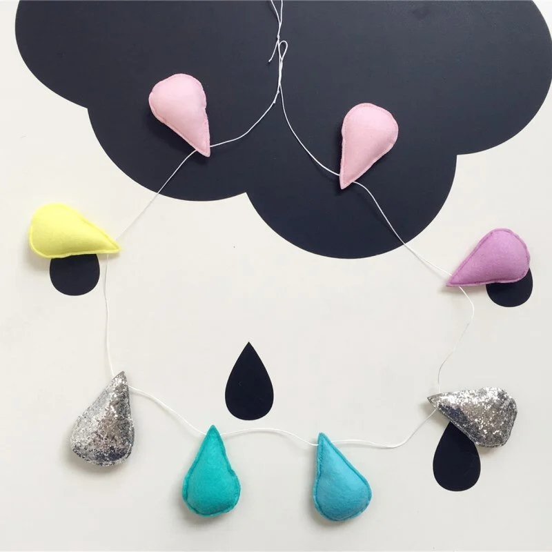 Ins Nordic Felt Raindrops Garland Wall Hanging Ornament Water Drops Banners Kids Room Decoration Children's Clothing Store Props