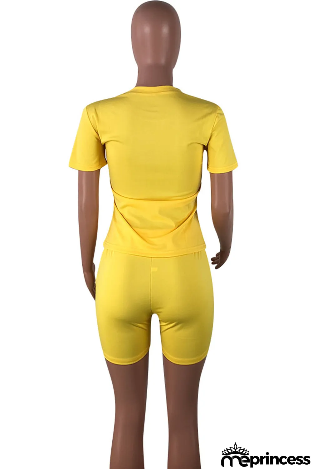 Orange Casual Letter Print Split Joint O Neck Short Sleeve Two Pieces