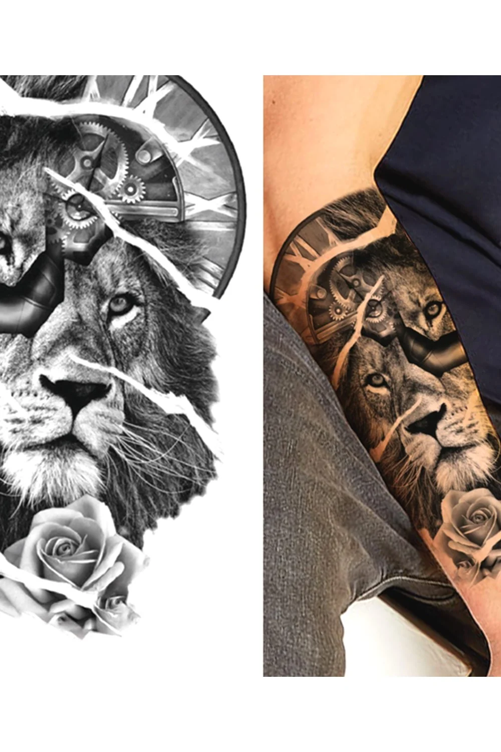  Forest Tattoo Sticker For Men Women Children Tiger Wolf Death Skull Temporary Tattoo Fake Henna Skeleton King Animal Tatoo 921-1