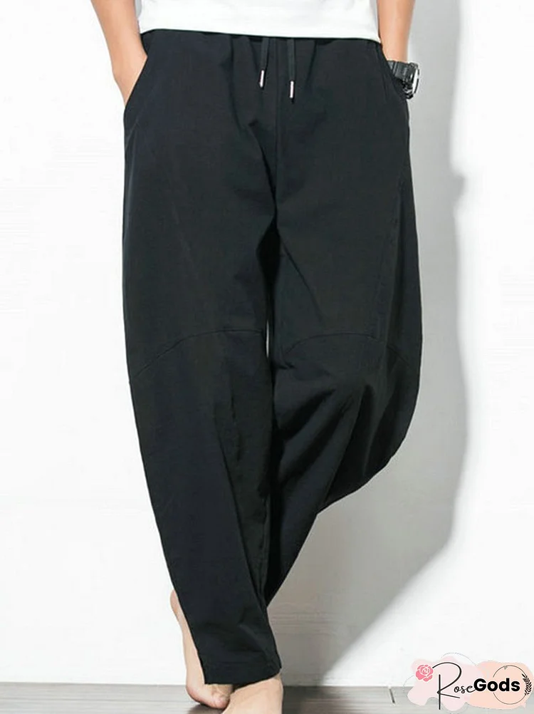 Unisex Pockets Solid Casual Pants