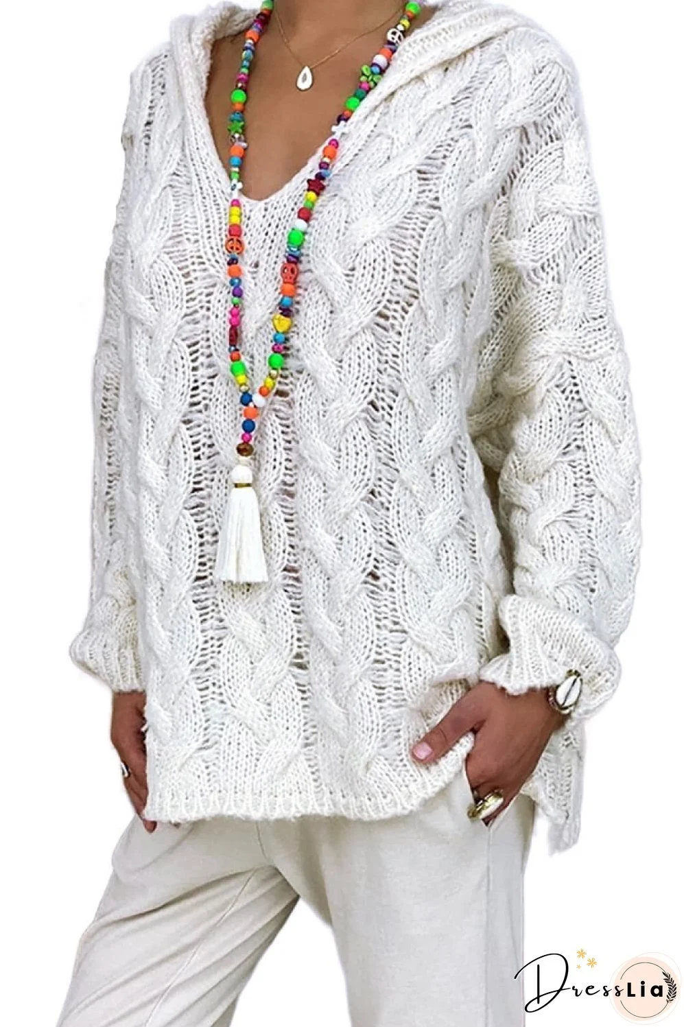 Cable-Knit Hooded Sweater