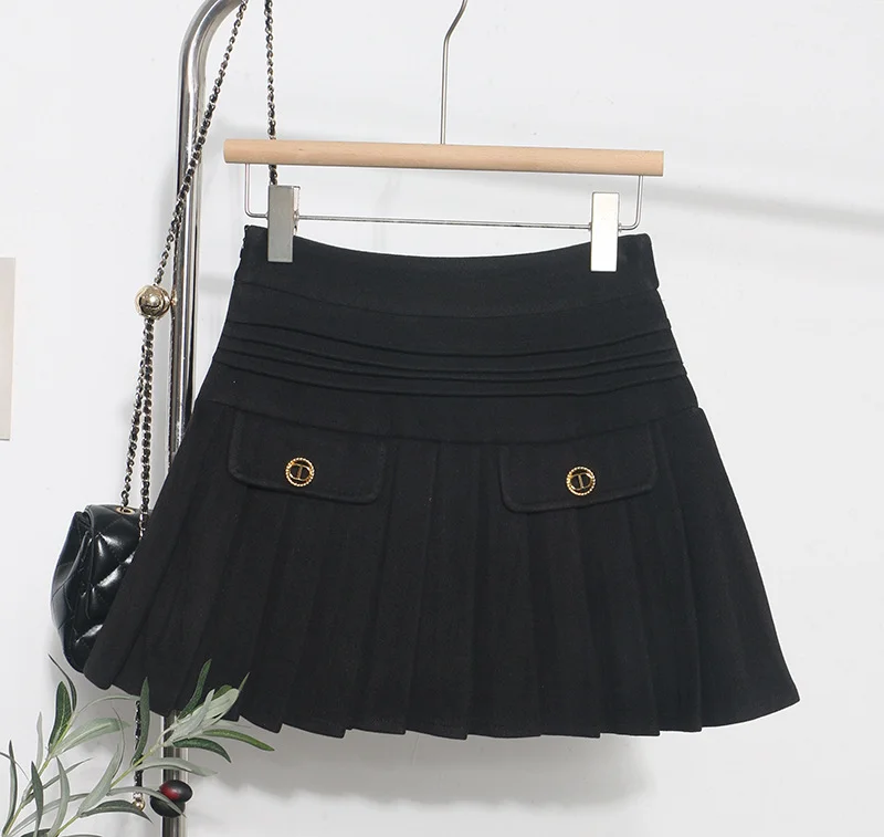 Uveng The Real Shot Of The Hairy Skirt Women's Autumn And Winter High-Waist A Word Small Incense Style Skirt Small Skirt 8262