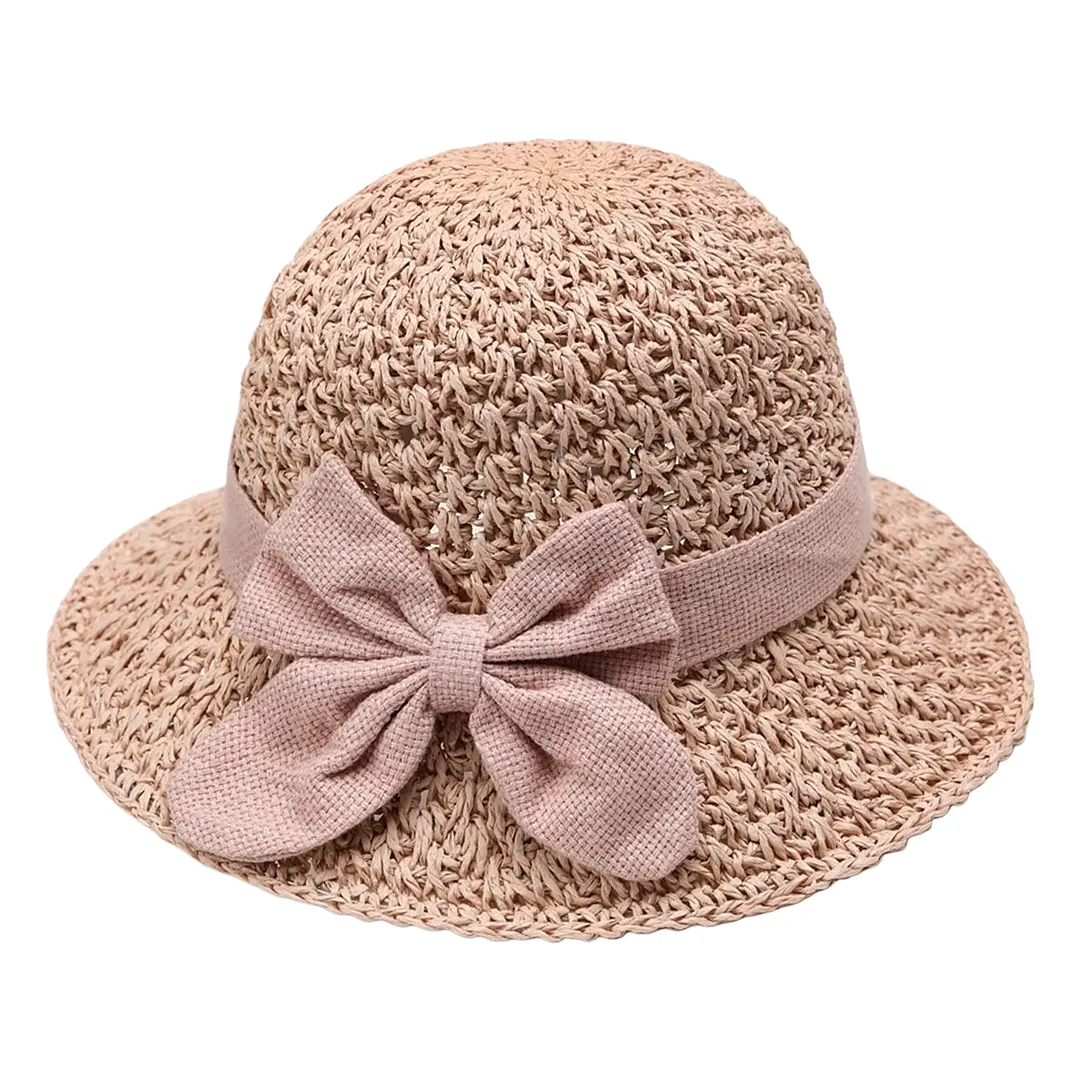 Summer Women Straw Sun Hat with Wide Brim & Bow Sun Visor Hats Breathable Packable Beach Cap for Fishing Hiking Travel Vacation