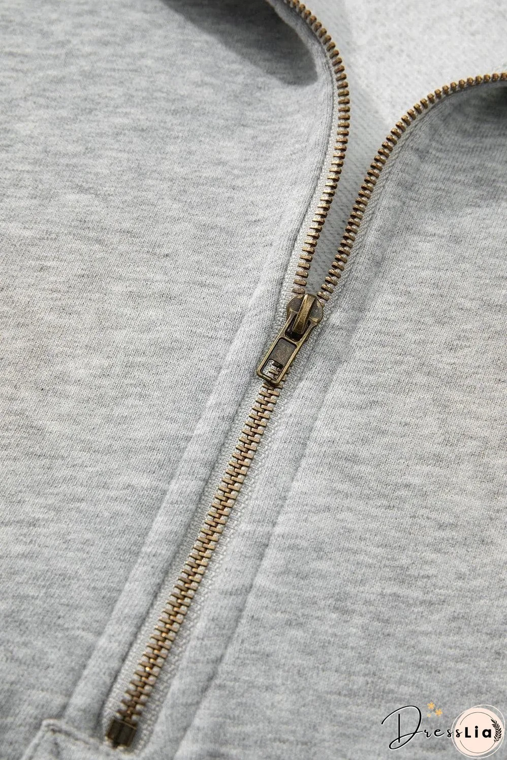 Light Grey Fleece Lined Half Zipper Kangaroo Pockets Loose Hoodie