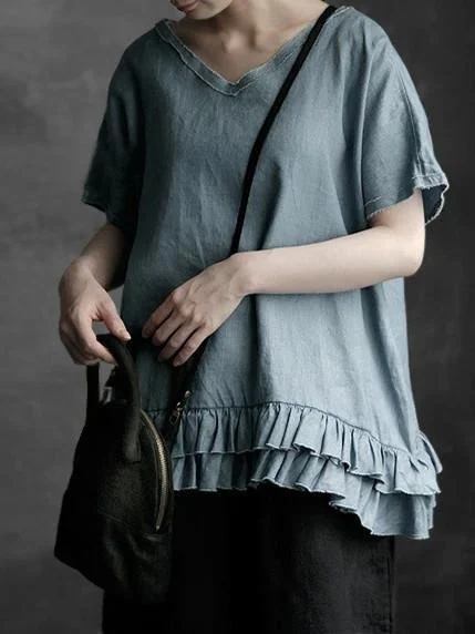 Women's casual cotton hemp loose top
