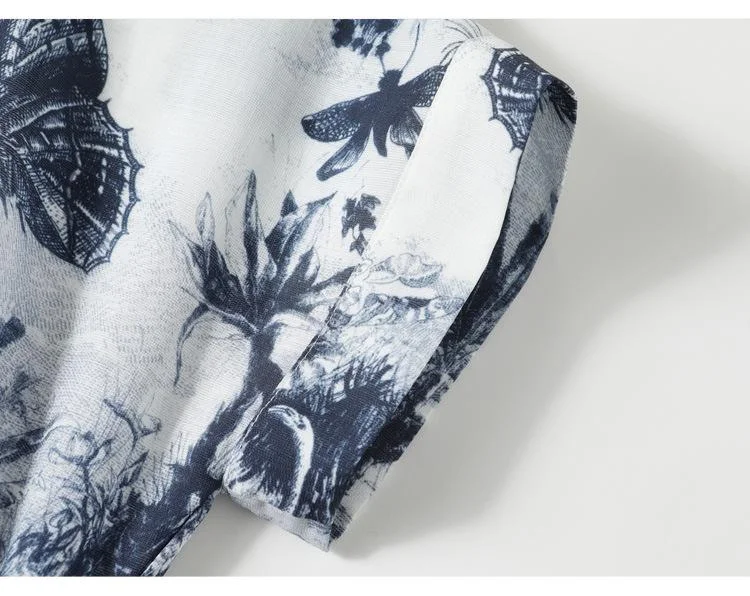 Women's New Ink Printed Mid-length Shirt Collar Short Sleeve Dress