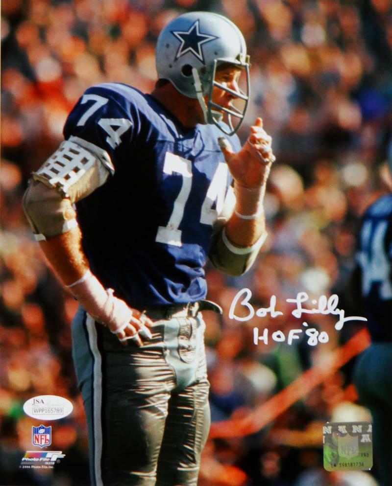 Bob Lilly Autographed Dallas Cowboys 8x10 Standing PF Photo Poster painting With HOF- JSA W Auth