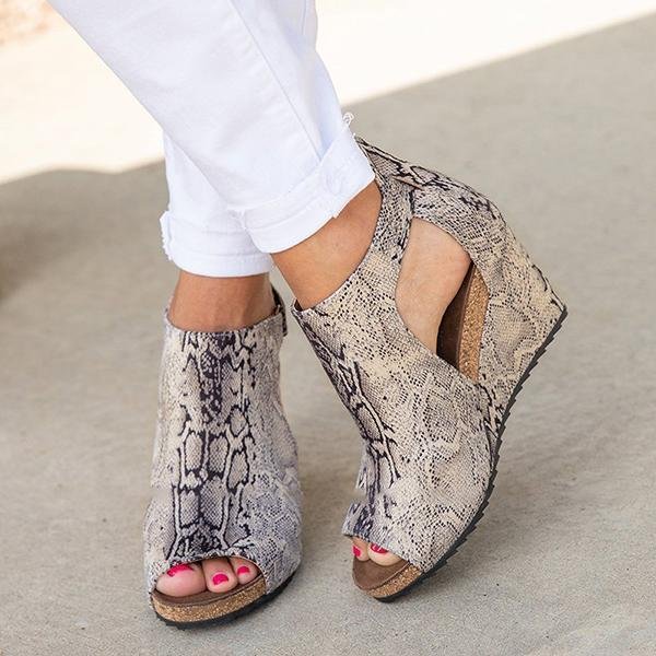 Peep Toe Blocking Hook-Loop Wedges (Ship in 24 hours)