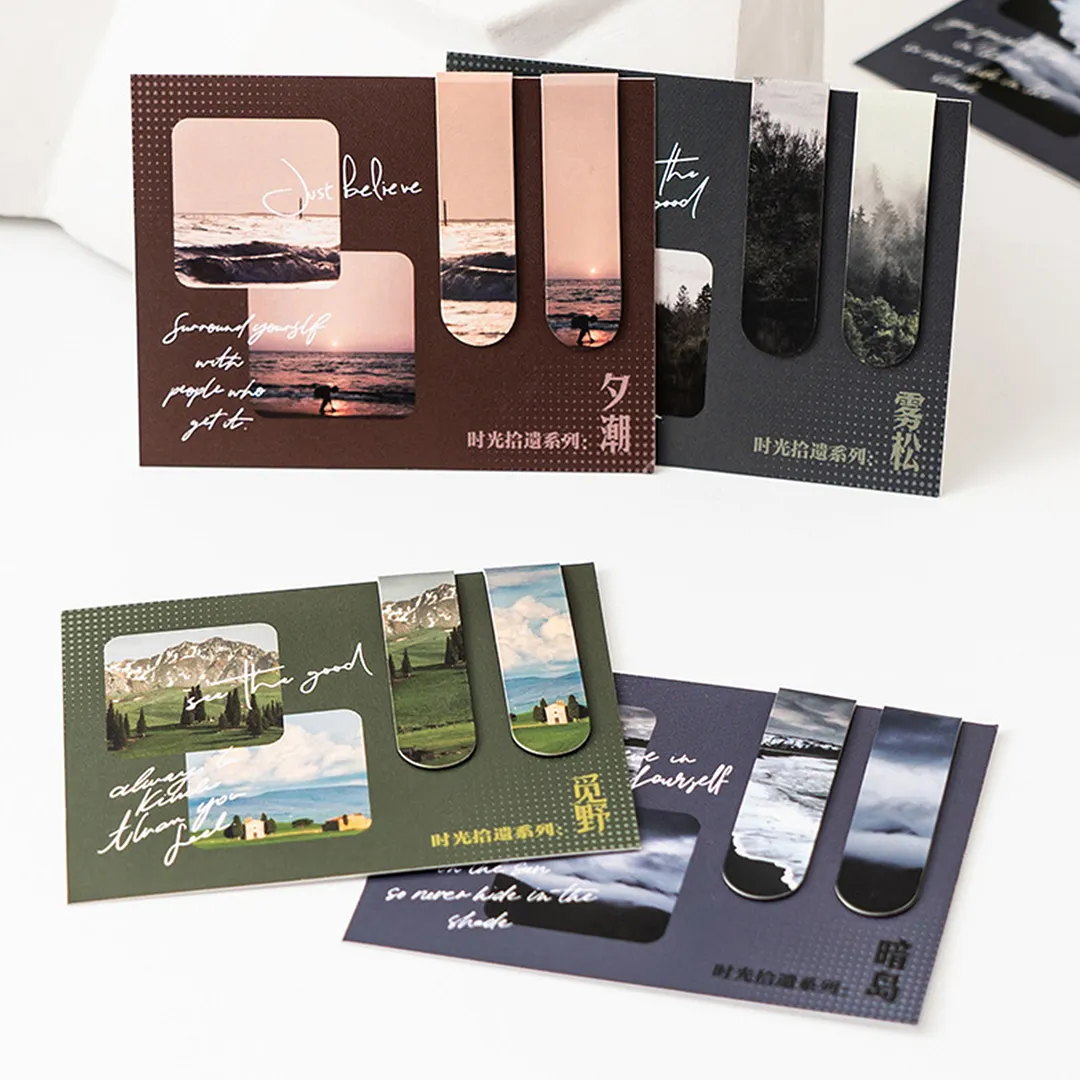 8Pcs Scenery Magnetic Art Works Bookmarks Reusable Aesthetic Bookmarks Set with 4 Postcards for Students Home Office Reading Supplies