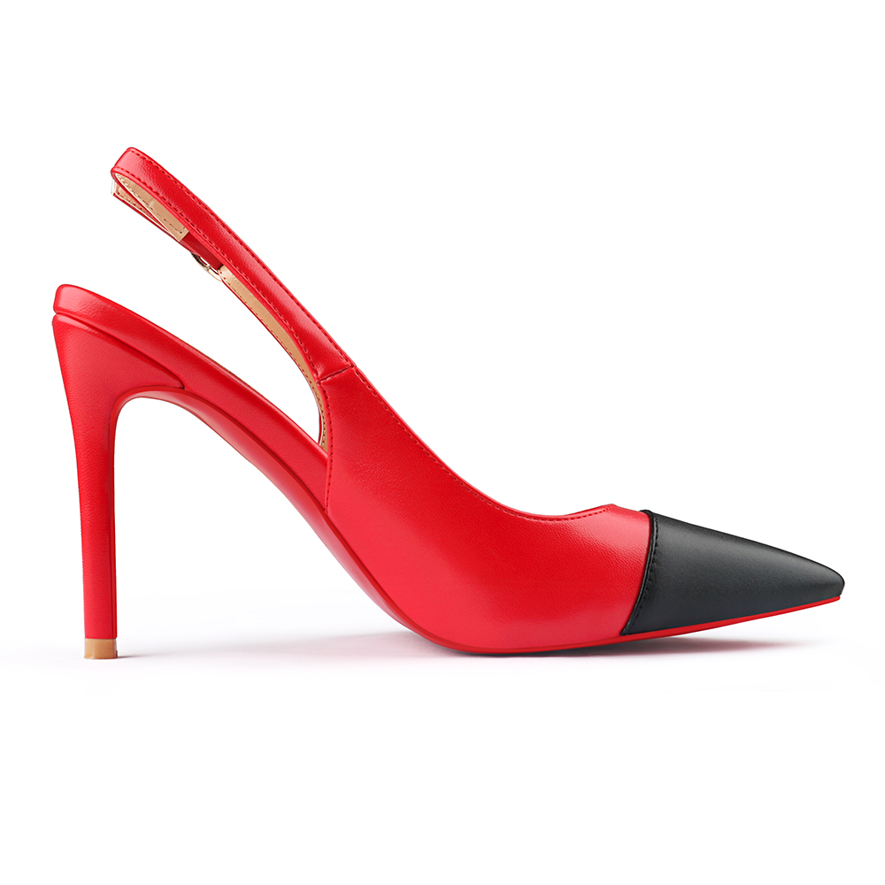 100mm Women's Sandals Black Stitching Pointed Toe Slingback Red Bottom Heels-MERUMOTE