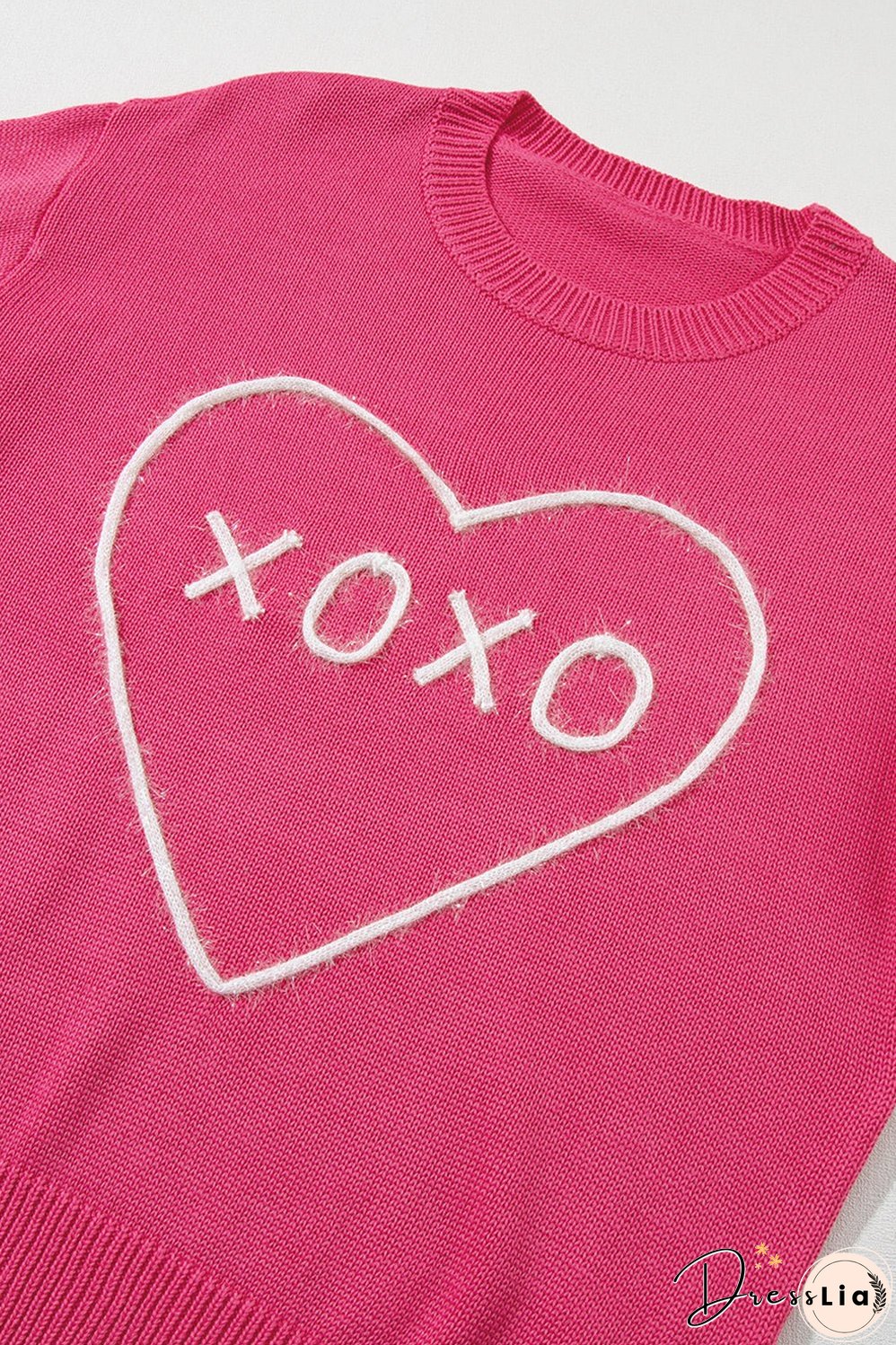 XOXO Round Neck Drop Shoulder Sweater
