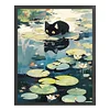 Black Cat On Lotus Leaf - 11CT Stamped Cross Stitch 40*50cm/15.75*19.69in