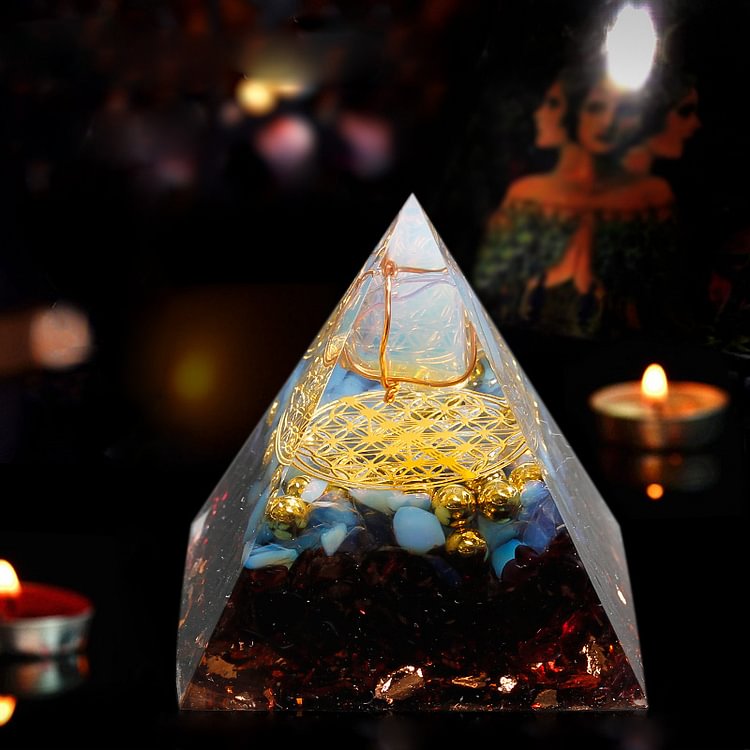 Amazonite Clear Quartz with Garnet Healing Orgone Pyramid