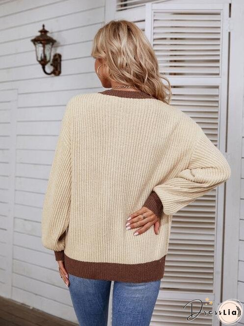 Decorative Button Round Neck Sweater