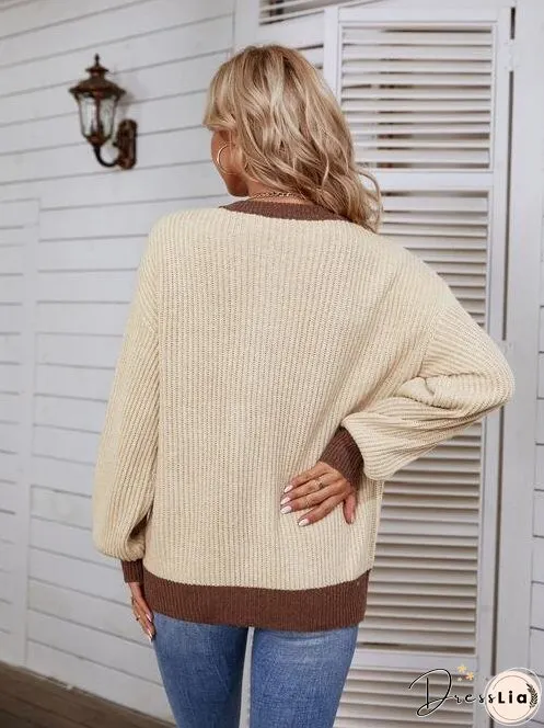 Decorative Button Round Neck Sweater