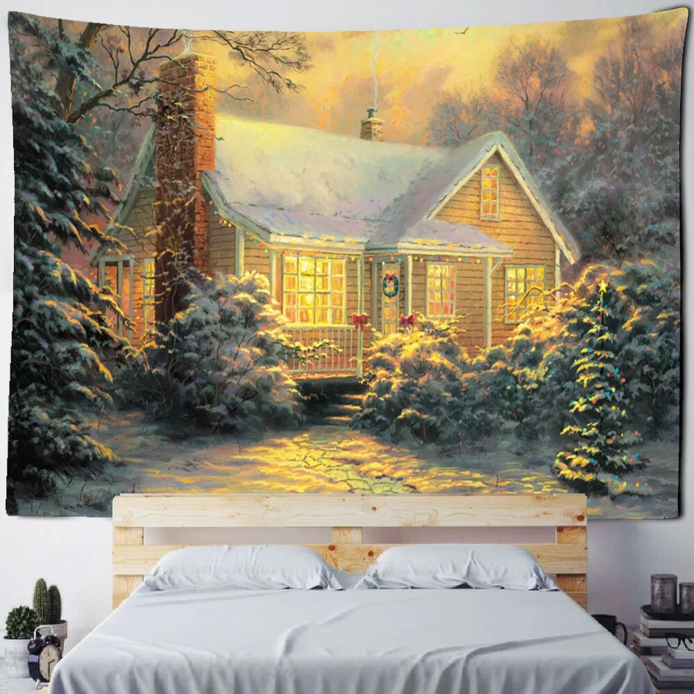 Christmas And New Year Dance Party Tapestry Wall Hanging Holiday Gift Snowman Oil Painting Art Room Home Decor