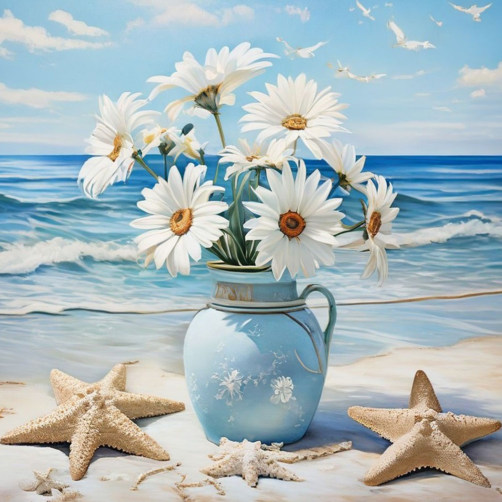Daisy On The Beach 30*30cm(canvas) full round drill diamond painting