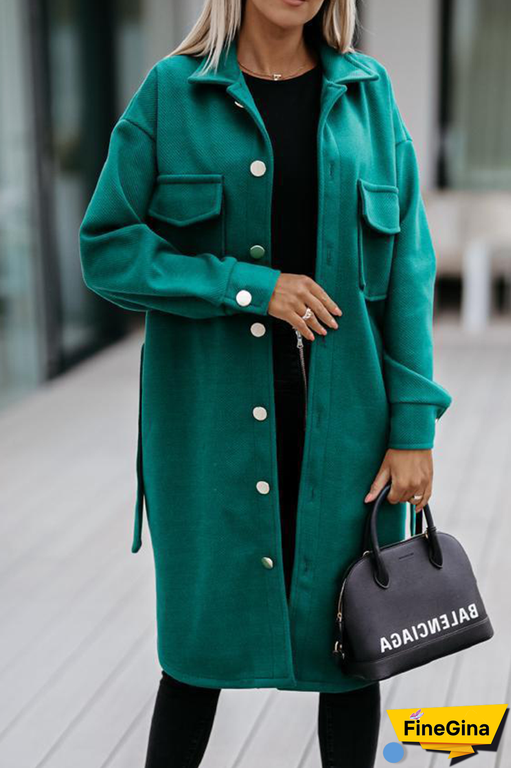 Fashion Casual Solid Pocket Buckle With Belt Turndown Collar Outerwear(4 Colors)