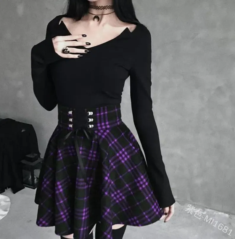 Brownm Brownm School Fresh College Style Lady Lattice Irregular Half-Dress Necrotling Belts With Thin Large Skirts