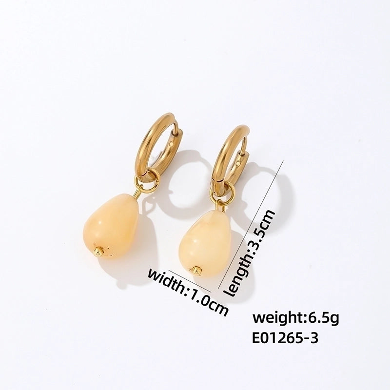 1 Pair Casual Minimalist Water Droplets Plating 304 Stainless Steel Natural Stone K Gold Plated Drop Earrings