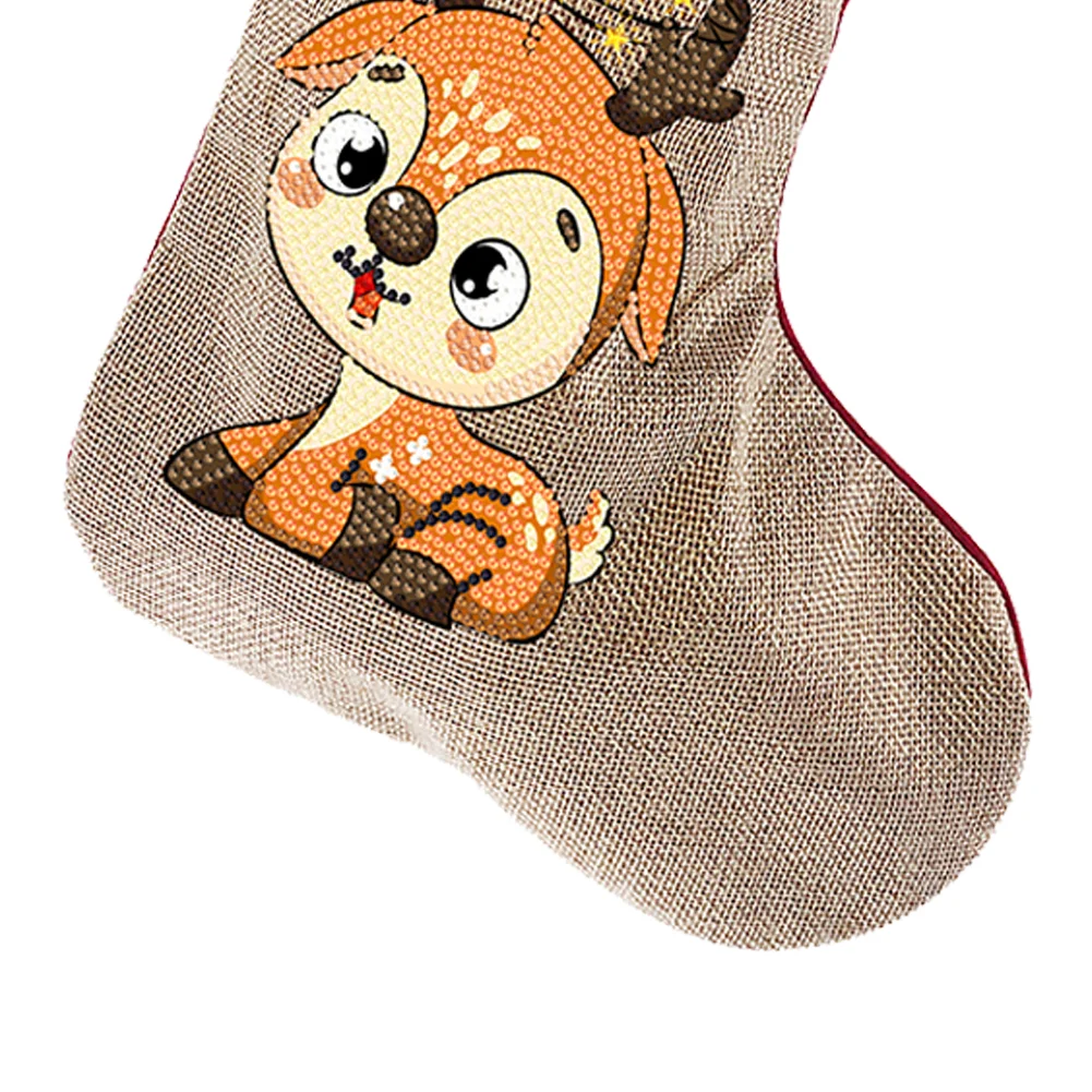 DIY Elk Christmas Socks Decor DIY Diamond Art Kits for Family Party Decoration(20*35cm)