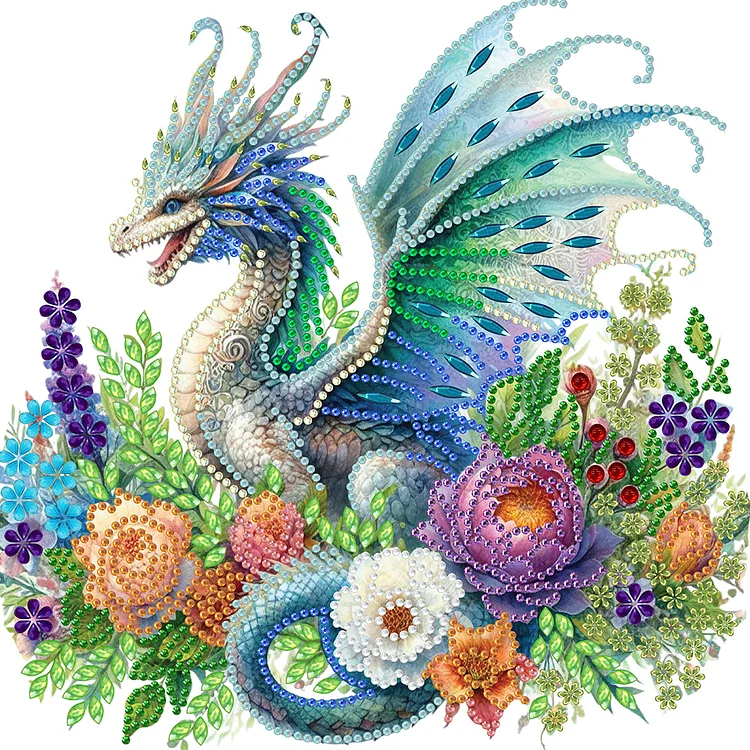 Partial Drills Special-shaped Drill Diamond Painting -Flower Dragon - 30*30cm