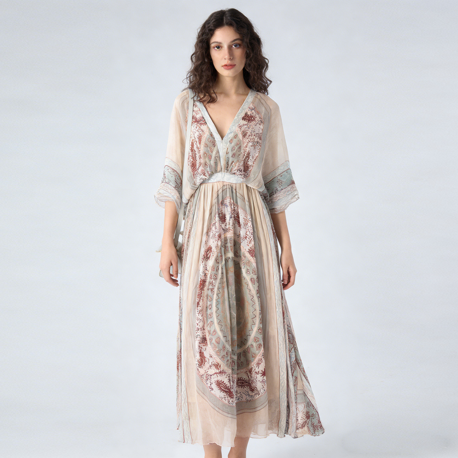 100 Silk V-Neck Dress Print For Vacation REAL SILK LIFE