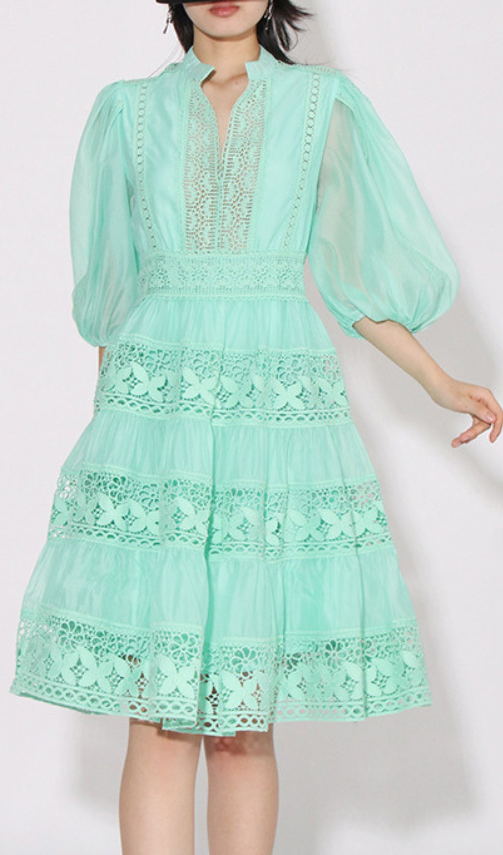 Astrea Puff Sleeve Embroidery Mini Dress Flowering Girl