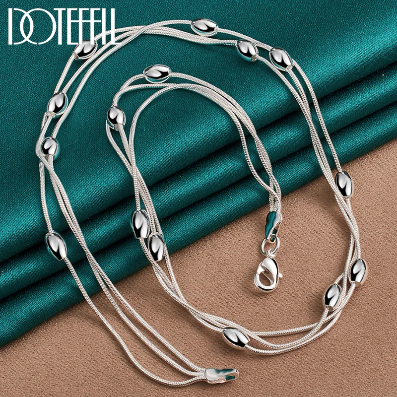 DOTEFFIL 925 Sterling Silver Three Snake Chain Smooth Beads Necklace For Women Man Jewelry