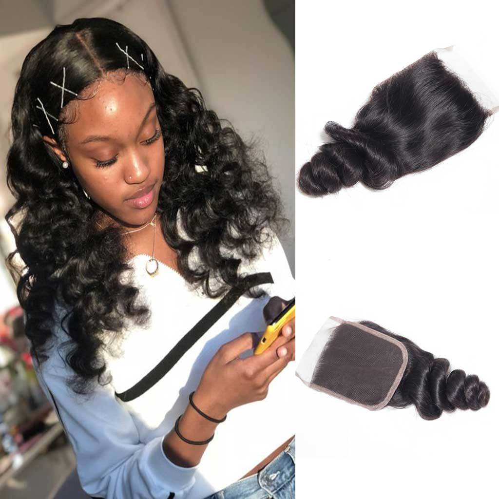 Loose Wave 12A 4X4 5X5 Transparent Lace Lace Closure Human Hair Closure