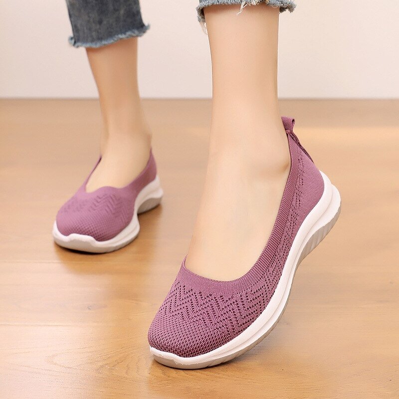 Canrulo Women Slip on Mesh Flats Shoes Ladies Breathable Mom Casual Loafer 2021 New Autumn Female Light Comfort Flat Women Walking Shoes