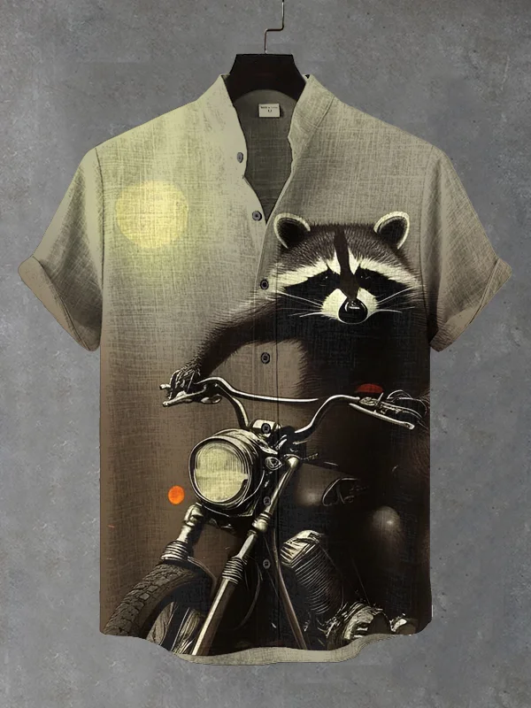 Men's Raccoon Riding A Motorcycle Art Print Casual Shirt