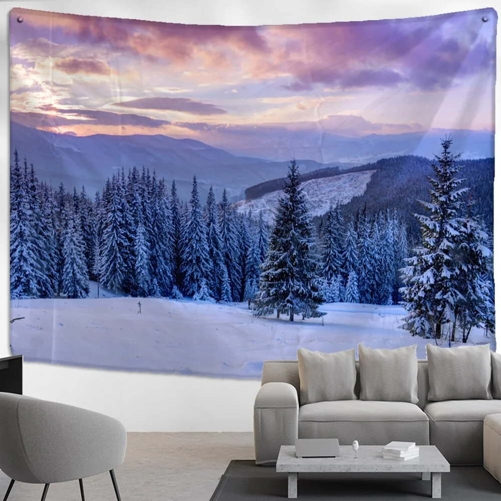 Snow Scene Tapestry Wall Hanging Christmas Gift New Year Bed Sheet Psychedelic Landscape Art Home Decor