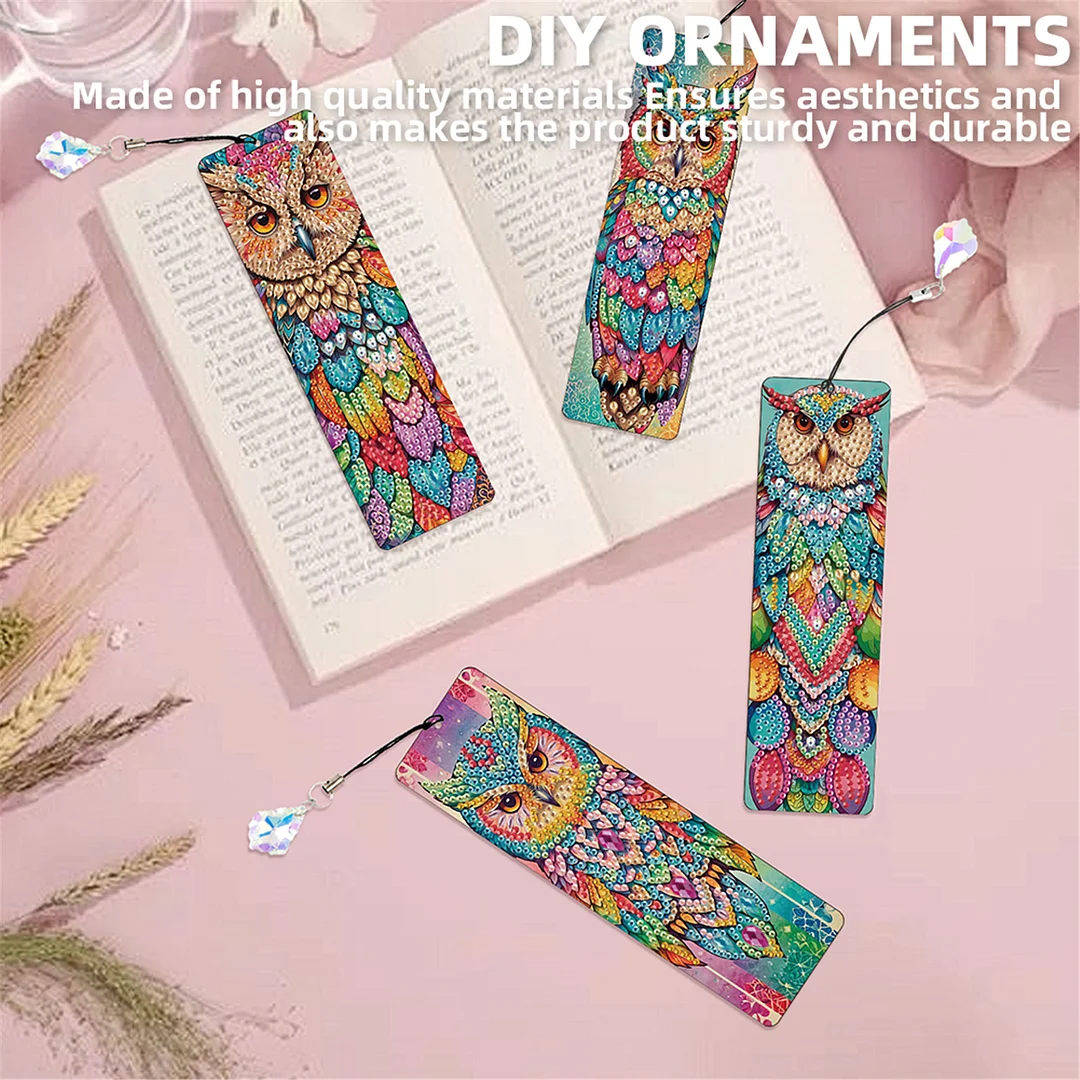 12Pcs Owl DIY Diamond Painting Bookmark with Crystal Pendant for Book Decor