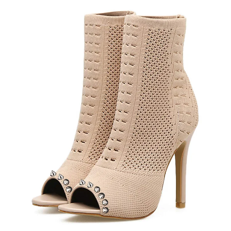 Nude Opened Toe Summer Ankle Boots With Stiletto Heels |FSJ Shoes